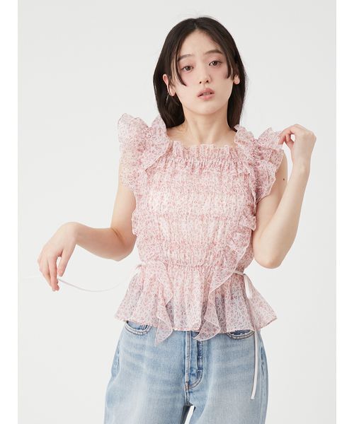 LILY BROWN(リリーブラウン)の「シャーリングレイヤーフリルトップス(Tシャツ/カットソー・レディース・ブラック/その他/ホワイト/ピンク・F)」の6枚目の写真