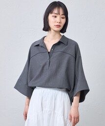 【接触冷感・着用しわ軽減・UV対策】スキッパーブラウス