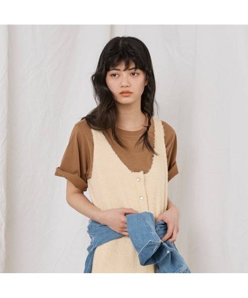 COMMON+HAUS(コモンハウス)の「コットンクロップドTシャツ(Tシャツ/カットソー・レディース・ホワイト/ブラウン・FREE)」の13枚目の写真