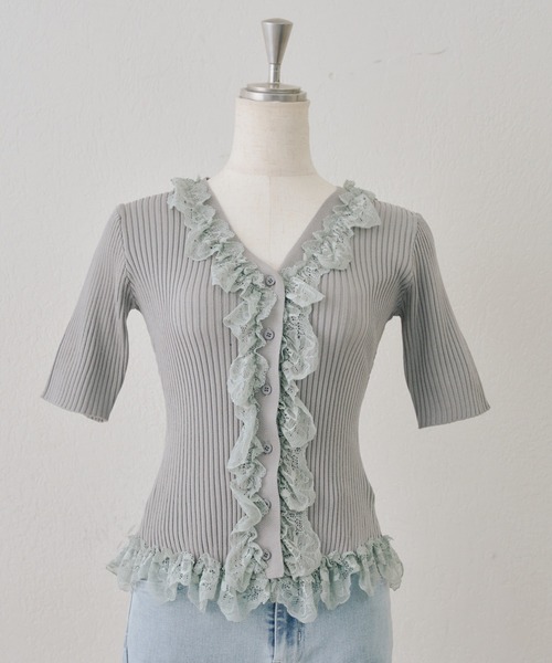 Another Branch olive des olive（アナザーブランチオリーブデオリーブ）の「レース付カーディガン（カーディガン/ボレロ・レディース・アイボリー/ブラック/グレー・FREE）」の3枚目の写真