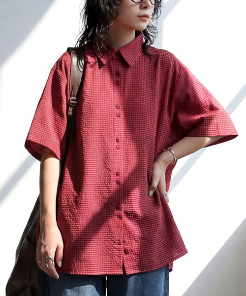 antiqua(アンティカ)の「チェック柄 シャツ(シャツ/ブラウス・レディース・レッド系その他/グレー系その他・P/R)」の1枚目の写真
