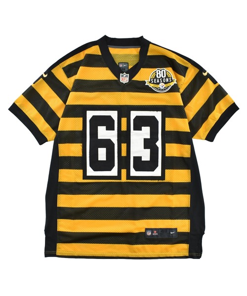NFL 全刺繍 半袖 アメフトゲームシャツ イエロー L 5159 USED】NIKE “NFL Pittsburgh Steelers #63” ゲームシャツ（Tシャツ