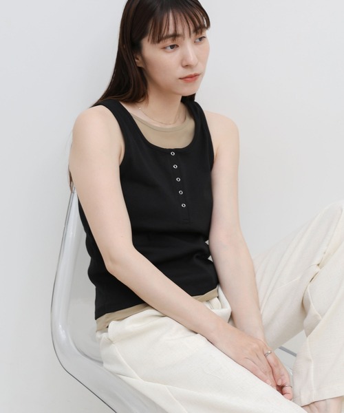 select MOCA（セレクトモカ）の「シアーレイヤードライクヘンリータンクトップ（タンクトップ・レディース・ブラック/ライトグレー/アイボリー・FREE）」の2枚目の写真