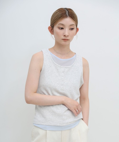 select MOCA（セレクトモカ）の「シアーレイヤードライクヘンリータンクトップ（タンクトップ・レディース・ブラック/ライトグレー/アイボリー・FREE）」の7枚目の写真