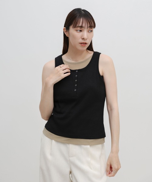 select MOCA（セレクトモカ）の「シアーレイヤードライクヘンリータンクトップ（タンクトップ・レディース・ブラック/ライトグレー/アイボリー・FREE）」の17枚目の写真
