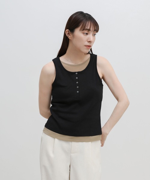 select MOCA（セレクトモカ）の「シアーレイヤードライクヘンリータンクトップ（タンクトップ・レディース・ブラック/ライトグレー/アイボリー・FREE）」の22枚目の写真