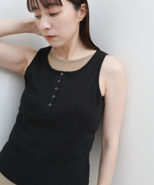 select MOCA（セレクトモカ）の「シアーレイヤードライクヘンリータンクトップ（タンクトップ・レディース・ブラック/ライトグレー/アイボリー・FREE）」の20枚目の写真