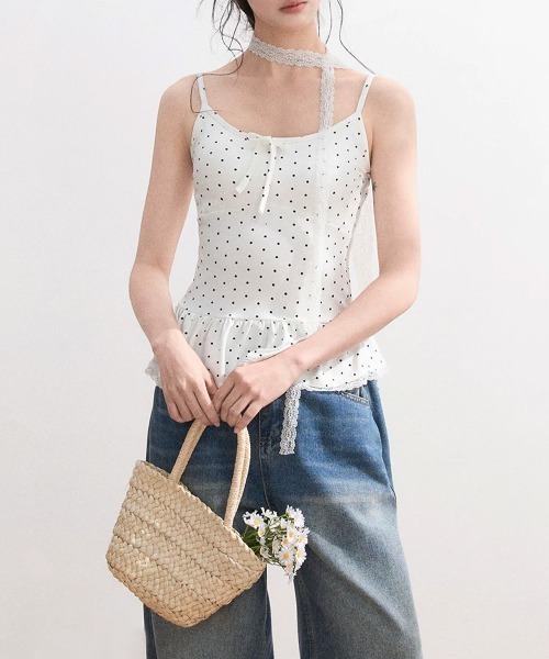 Miniministore(ミニミニストア)の「ドット柄キャミソール レースタイ付き夏服(キャミソール・レディース・ブラウン/ホワイト/グレー/ブラック・FREE)」の15枚目の写真