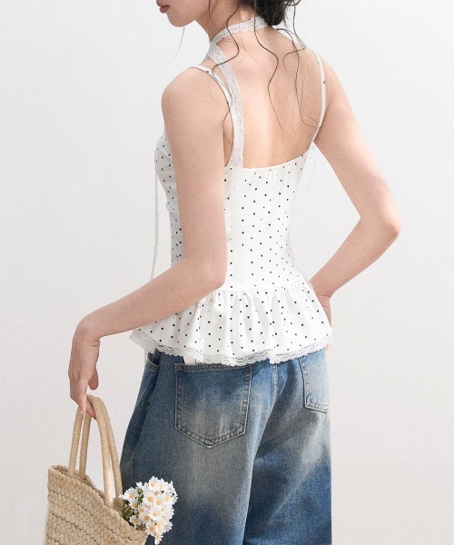 Miniministore(ミニミニストア)の「ドット柄キャミソール レースタイ付き夏服(キャミソール・レディース・ブラウン/ホワイト/グレー/ブラック・FREE)」の19枚目の写真