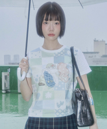 Video Jockey（ビデオジョッキー）の「[キョンゲXビデオザキ] パッチワークプリントTシャツ [ブルー]（Tシャツ/カットソー）」