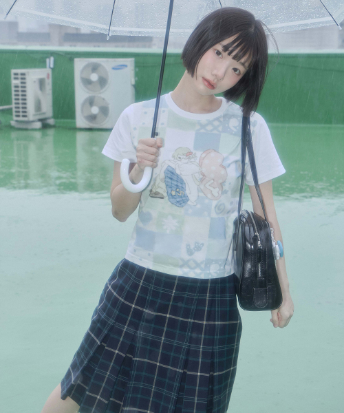 Video Jockey（ビデオジョッキー）の「[キョンゲXビデオザキ] パッチワークプリントTシャツ [ブルー]（Tシャツ/カットソー・レディース・ブルー・X-SMALL）」の3枚目の写真