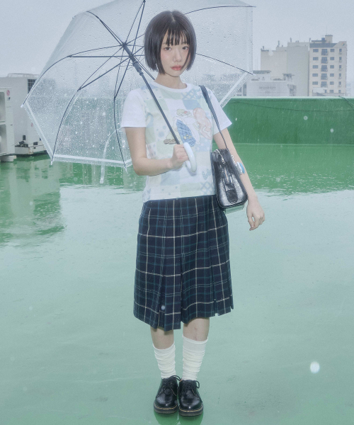 Video Jockey（ビデオジョッキー）の「[キョンゲXビデオザキ] パッチワークプリントTシャツ [ブルー]（Tシャツ/カットソー・レディース・ブルー・X-SMALL）」の4枚目の写真