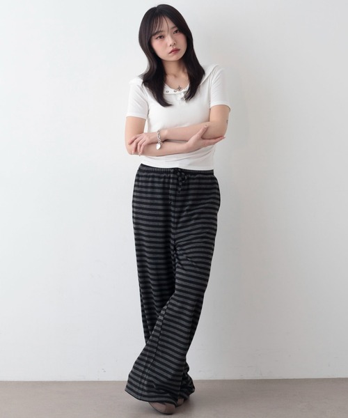 WEGO(ウィゴー)の「WEGO/【26年春夏新作】ボーダーカット2WAYパンツ(スウェットパンツ・レディース・ダークグレー・FREE)」の2枚目の写真