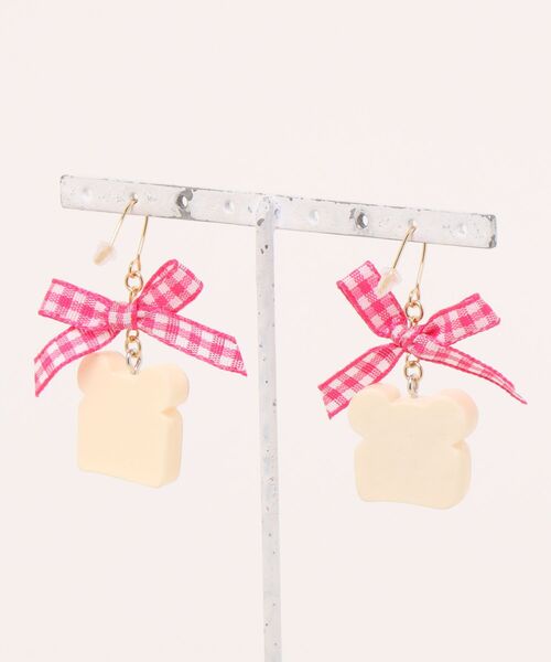 tone(トーン)の「【MUURABBTI】くまちゃんハートジャムトーストピアス(MA)(ピアス(両耳用)・レディース・ブラック/ピンク・FREE)」の7枚目の写真