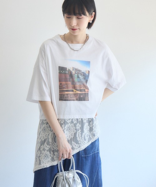 Paradise Picnic(パラダイスピクニック)の「Dignite Collier フォトプリントTシャツ(Tシャツ/カットソー・レディース・ホワイト/ブラック・FREE)」の1枚目の写真