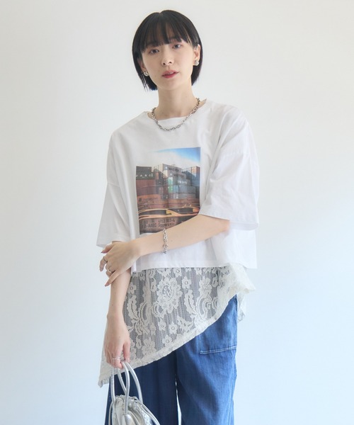Paradise Picnic(パラダイスピクニック)の「Dignite Collier フォトプリントTシャツ(Tシャツ/カットソー・レディース・ホワイト/ブラック・FREE)」の3枚目の写真