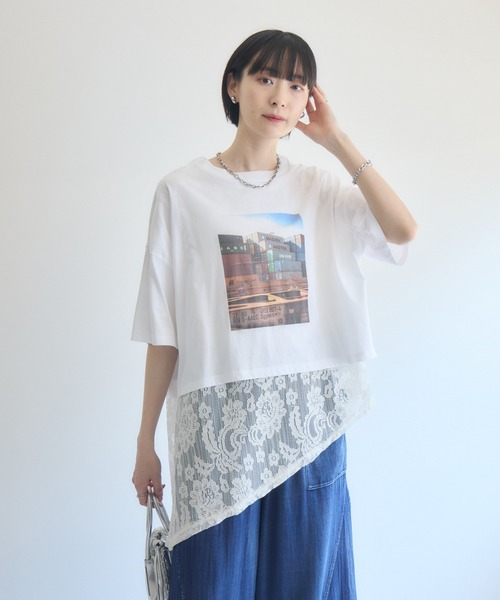 Paradise Picnic(パラダイスピクニック)の「Dignite Collier フォトプリントTシャツ(Tシャツ/カットソー・レディース・ホワイト/ブラック・FREE)」の5枚目の写真