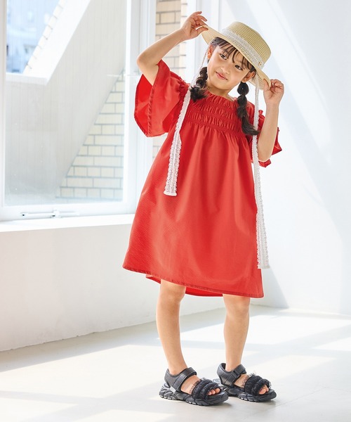 ROPE' PICNIC（ロペピクニック）の「【KIDS/キッズ】サッカーシャーリングワンピース（ワンピース・キッズ・ブラック/レッド・120/130/140/150）」の5枚目の写真