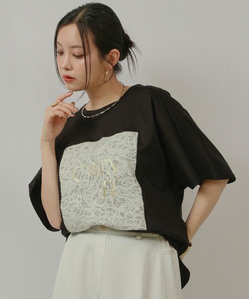 palm RICHE（ポームリシュ）の「OWNit.ドルマンT（Tシャツ/カットソー・レディース・オフホワイト/ブラック/ライトグリーン系・M）」の3枚目の写真