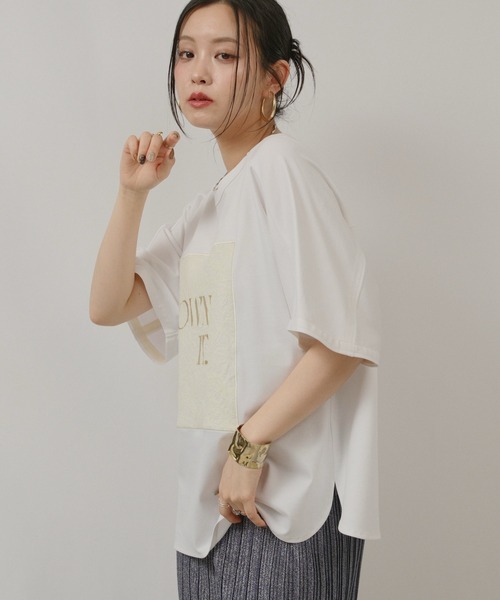 palm RICHE（ポームリシュ）の「OWNit.ドルマンT（Tシャツ/カットソー・レディース・オフホワイト/ブラック/ライトグリーン系・M）」の6枚目の写真