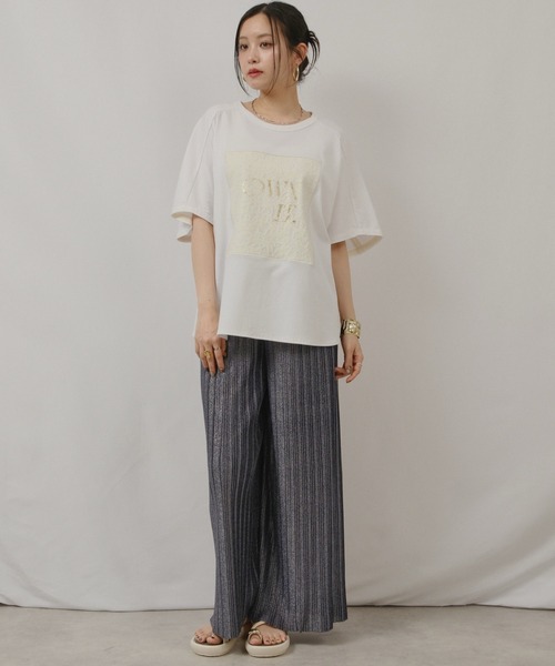 palm RICHE（ポームリシュ）の「OWNit.ドルマンT（Tシャツ/カットソー・レディース・オフホワイト/ブラック/ライトグリーン系・M）」の4枚目の写真