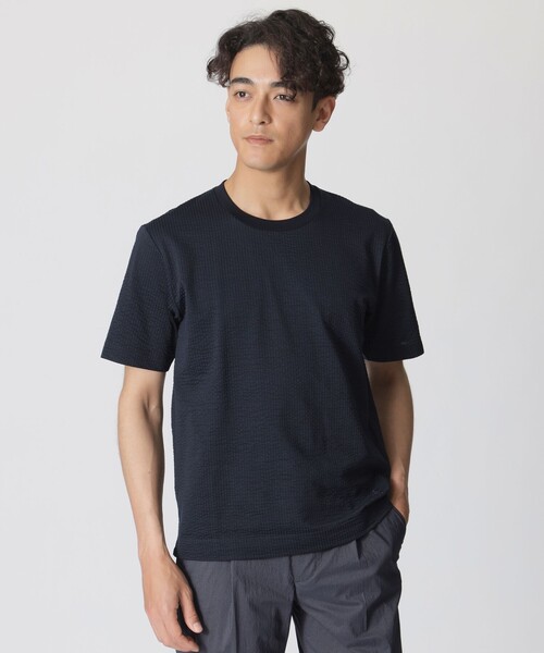 Paul Stuart(ポールスチュアート)の「【WEB・一部店舗限定】ストライプサッカージャージー半袖Tシャツ(Tシャツ/カットソー・メンズ・ホワイト/ダークネイビー・XL/L/M)」の2枚目の写真