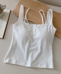 ソリッドカラー 背中開き ボタン カップ付き キャミソール