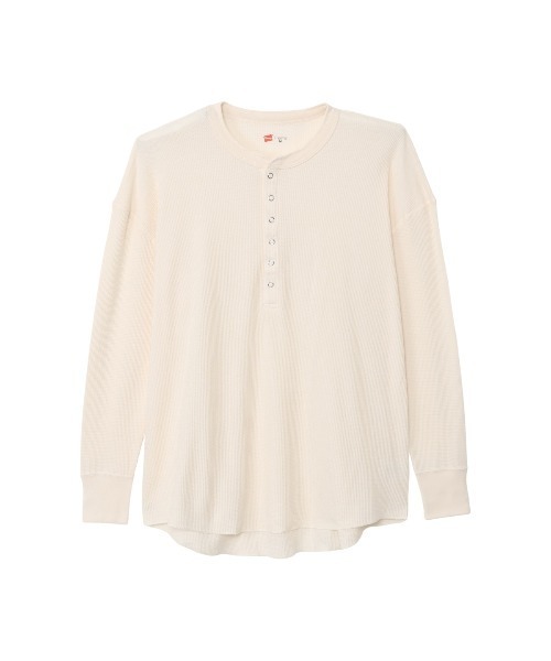HANES(ヘインズ)の「Hanes/ヘインズ Hanes Thermal for HER ヘンリーネックロングスリーブ(Tシャツ/カットソー・レディース・オフホワイト/グレー/レッド・M/L)」の2枚目の写真