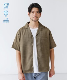 日本製Reflex(R)【イージーケア/吸汗/速乾/抗ピリング/通気性】多機能性リネンライクスラブツイルオープンカラー半袖シャツ