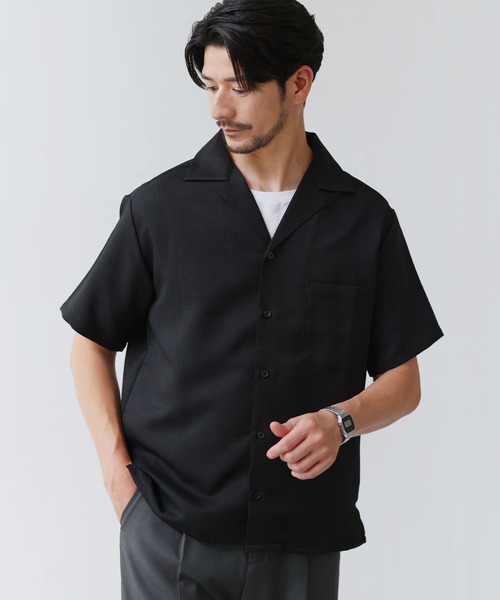 SPU(スプ)の「日本製Reflex(R)【イージーケア/吸汗/速乾/抗ピリング/通気性】多機能性リネンライクスラブツイルオープンカラー半袖シャツ(シャツ/ブラウス・メンズ・ブラック/チャコール/ライトブラウン・XL/M/L)」の5枚目の写真
