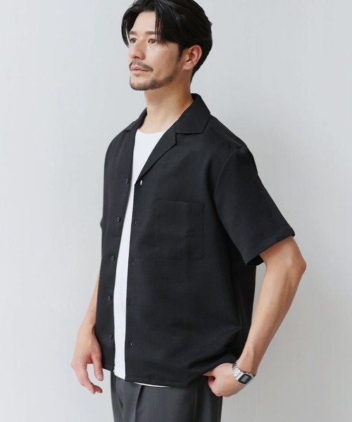 SPU(スプ)の「日本製Reflex(R)【イージーケア/吸汗/速乾/抗ピリング/通気性】多機能性リネンライクスラブツイルオープンカラー半袖シャツ(シャツ/ブラウス・メンズ・ブラック/チャコール/ライトブラウン・XL/M/L)」の7枚目の写真