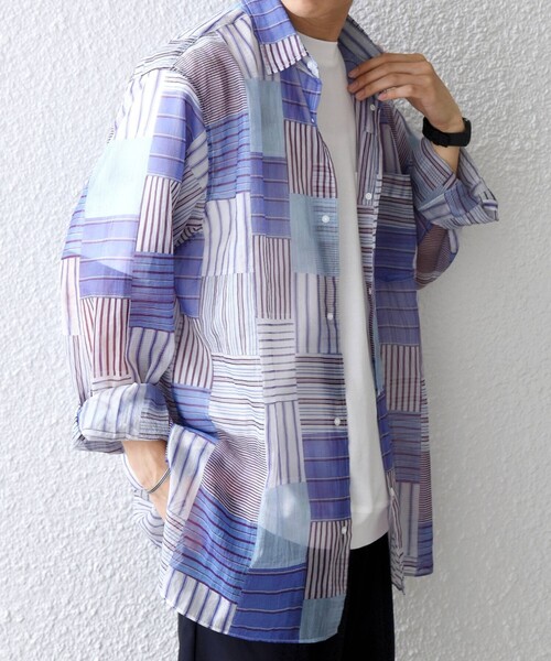 SHIPS any(シップス エニィ)の「【SHIPS any別注】迷迭香: シアー メッシュ プリント シャツ(シャツ/ブラウス・メンズ・グリーン/レッド/ブルー・2/3)」の3枚目の写真