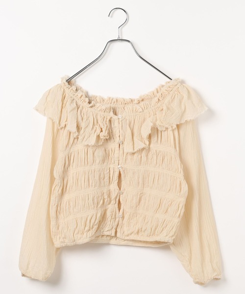 BAYFLOW（ベイフロー）の「[オフショルにもできる]2WAYラッフルブラウス（シャツ/ブラウス・レディース・ブラック/アイボリー・FREE）」の2枚目の写真