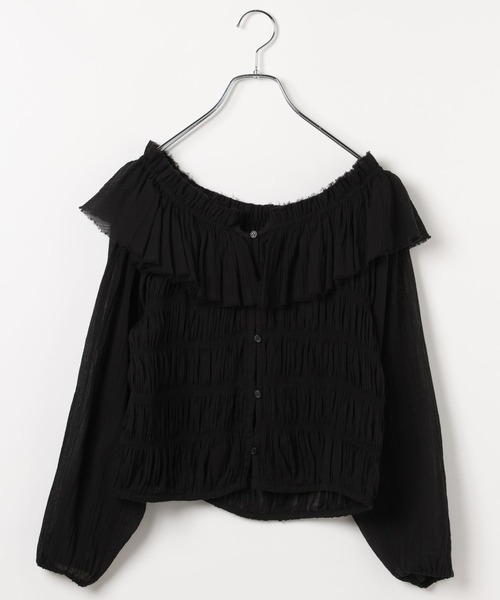 BAYFLOW（ベイフロー）の「[オフショルにもできる]2WAYラッフルブラウス（シャツ/ブラウス・レディース・ブラック/アイボリー・FREE）」の12枚目の写真
