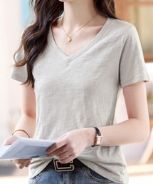 VネックTシャツ 半袖 無地 ベーシック ゆったり 薄手