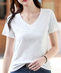 VネックTシャツ 半袖 無地 ベーシック ゆったり 薄手
