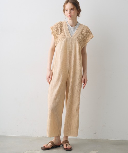 Crisp(クリスプ)の「back ribbon shirring salopette / バックリボンシャーリングサロペット(つなぎ/オールインワン・レディース・ベージュ/ブラック・FREE)」の18枚目の写真