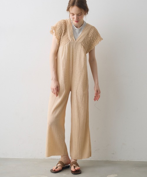 Crisp(クリスプ)の「back ribbon shirring salopette / バックリボンシャーリングサロペット(つなぎ/オールインワン・レディース・ベージュ/ブラック・FREE)」の19枚目の写真