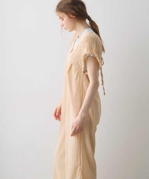 Crisp(クリスプ)の「back ribbon shirring salopette / バックリボンシャーリングサロペット(つなぎ/オールインワン・レディース・ベージュ/ブラック・FREE)」の15枚目の写真