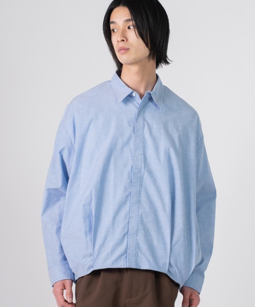 rehacer(レアセル)の「rehacer : Arc line Shirt Jacket / アークラインシャツジャケット(シャツ/ブラウス・メンズ・サックスブルー/ライトブルー・MEDIUM/SMALL/X-LARGE/LARGE)」の4枚目の写真