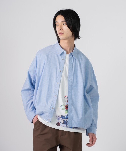 rehacer(レアセル)の「rehacer : Arc line Shirt Jacket / アークラインシャツジャケット(シャツ/ブラウス・メンズ・サックスブルー/ライトブルー・MEDIUM/SMALL/X-LARGE/LARGE)」の5枚目の写真