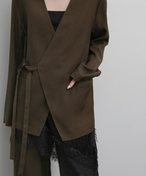select MOCA Et（セレクトモカエト）の「【Et】Collarless Wrap Jacket（ノーカラージャケット・レディース・チャコールグレー/ブラウン・FREE）」の17枚目の写真