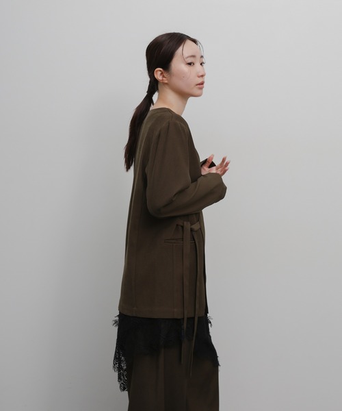 select MOCA Et（セレクトモカエト）の「【Et】Collarless Wrap Jacket（ノーカラージャケット・レディース・チャコールグレー/ブラウン・FREE）」の18枚目の写真