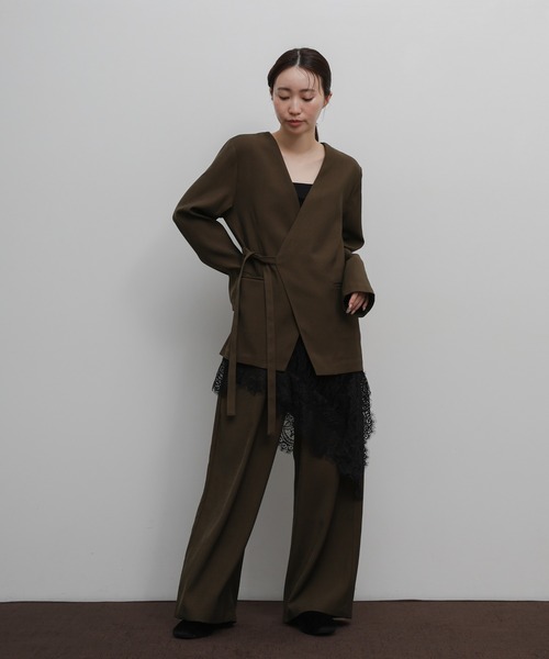 select MOCA Et（セレクトモカエト）の「【Et】Collarless Wrap Jacket（ノーカラージャケット・レディース・チャコールグレー/ブラウン・FREE）」の16枚目の写真