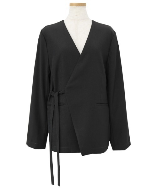 select MOCA Et（セレクトモカエト）の「【Et】Collarless Wrap Jacket（ノーカラージャケット・レディース・チャコールグレー/ブラウン・FREE）」の4枚目の写真