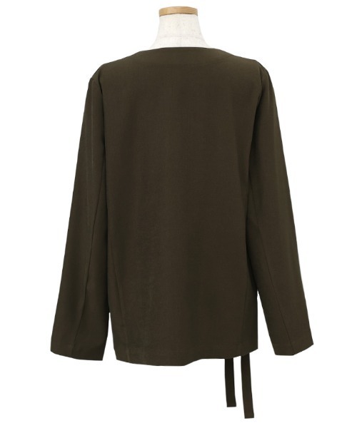 select MOCA Et（セレクトモカエト）の「【Et】Collarless Wrap Jacket（ノーカラージャケット・レディース・チャコールグレー/ブラウン・FREE）」の5枚目の写真