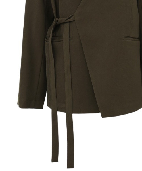 select MOCA Et（セレクトモカエト）の「【Et】Collarless Wrap Jacket（ノーカラージャケット・レディース・チャコールグレー/ブラウン・FREE）」の7枚目の写真