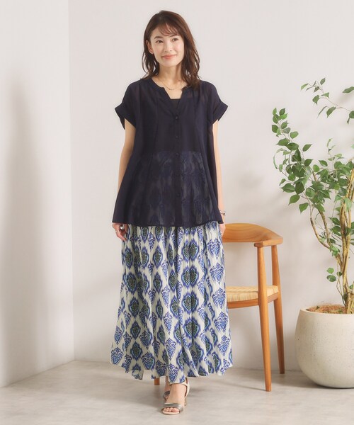 ITS'DEMO(イッツデモ)の「シアースキッパーブラウス(シャツ/ブラウス・レディース・ネイビー/ライトイエロー系/ブルーグリーン・00)」の16枚目の写真