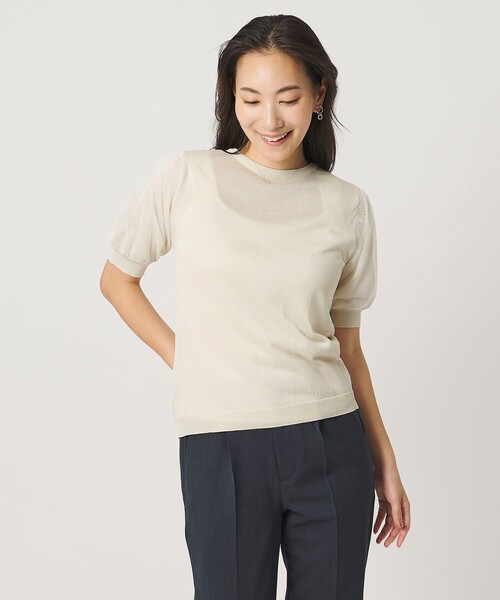 A DAY IN THE LIFE UNITED ARROWS(アデイインザライフユナイテッドアローズ)の「チュールスリーブ 2WAY ニット ‐ウォッシャブル‐<A DAY IN THE LIFE>(ニット/セーター・レディース・ナチュラル/ネイビー/ダークグレー・FREE)」の5枚目の写真
