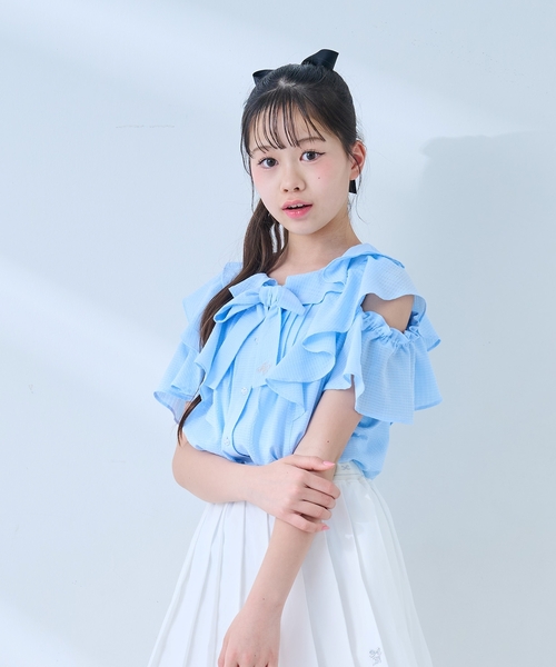 mezzo piano Junior(メゾピアノジュニア)の「2WAYフリルブラウス&キャミソールセット(シャツ/ブラウス・キッズ・サックスブルー・L:160cm/M:150cm/S:140cm)」の1枚目の写真